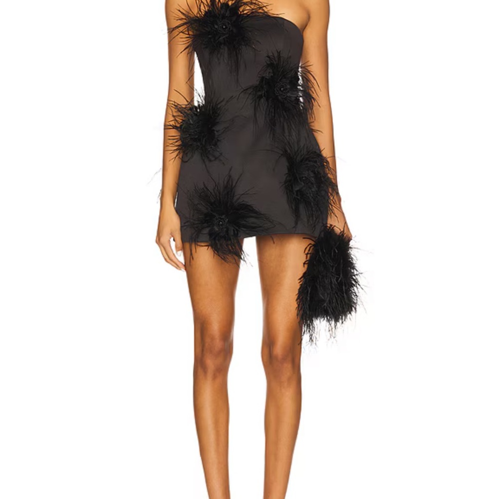 Delfi Collective Elegant Black Feathered Mini Dress